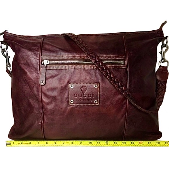 GUCCI SUPREME Burgundy Leather Carry-On Braided Crossbody Strap GUCCI DUST BAG - Picture 12 of 16